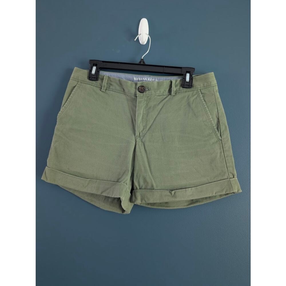 Banana Republic Shorts Women 6 City Chino Olive Green Roll Tab Cuffs 5" Inseam